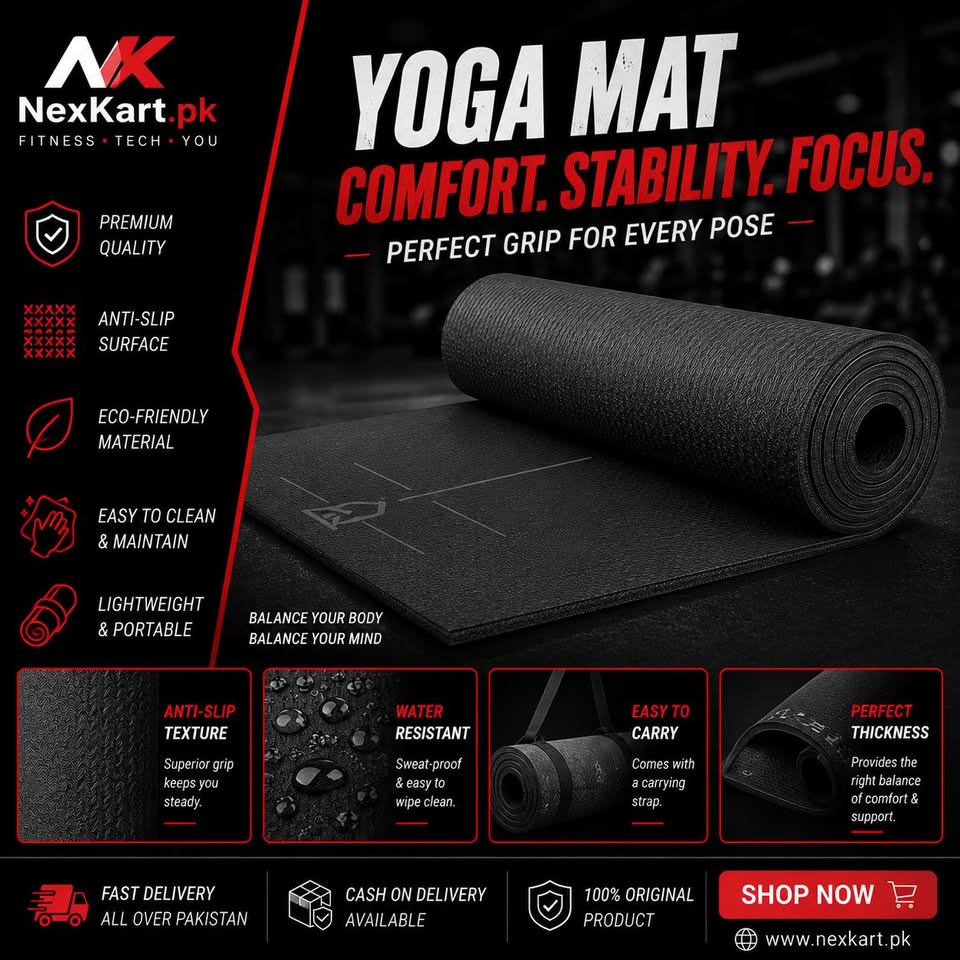 Nexkart Premium Extra Thick Yoga Mat – Shock-Absorbing Anti-Tear Fitness Mat with Carrying Strap for Yoga, Meditation, and Floor Exercises