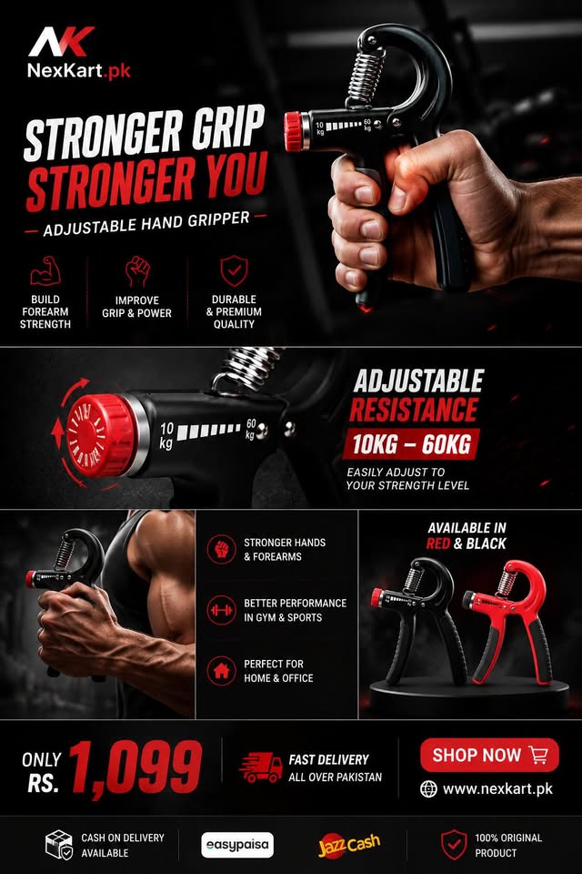 Nexkart FlexGrip Hand Exerciser – Adjustable Resistance Forearm and Finger Strengthener for Athletes.