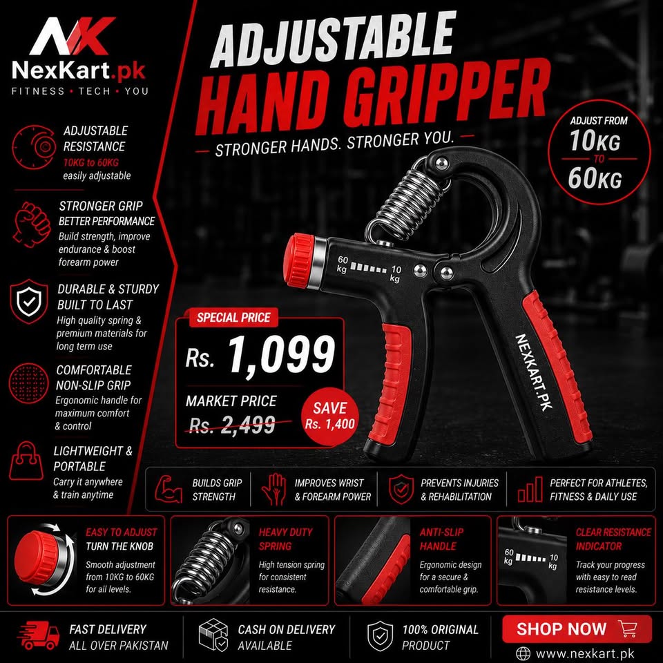 Nexkart FlexGrip Hand Exerciser – Adjustable Resistance Forearm and Finger Strengthener for Athletes.