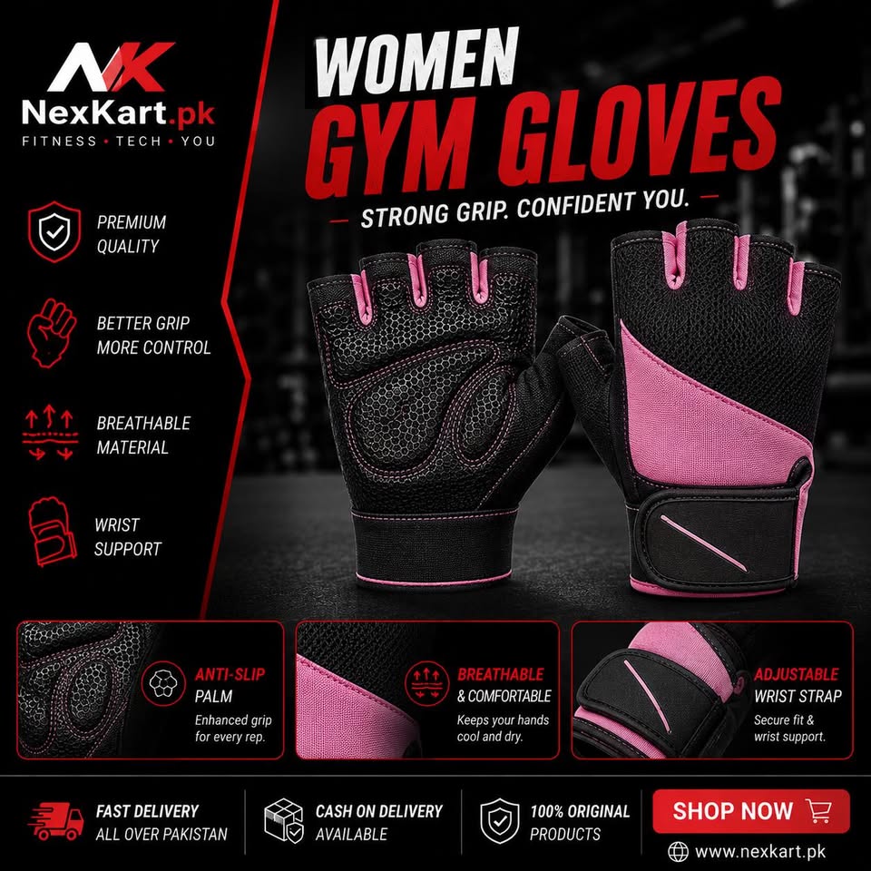 Nexkart Empower Women's Gym Gloves – Breathable Anti-Callus Weightlifting Gloves for Home & Studio Workouts