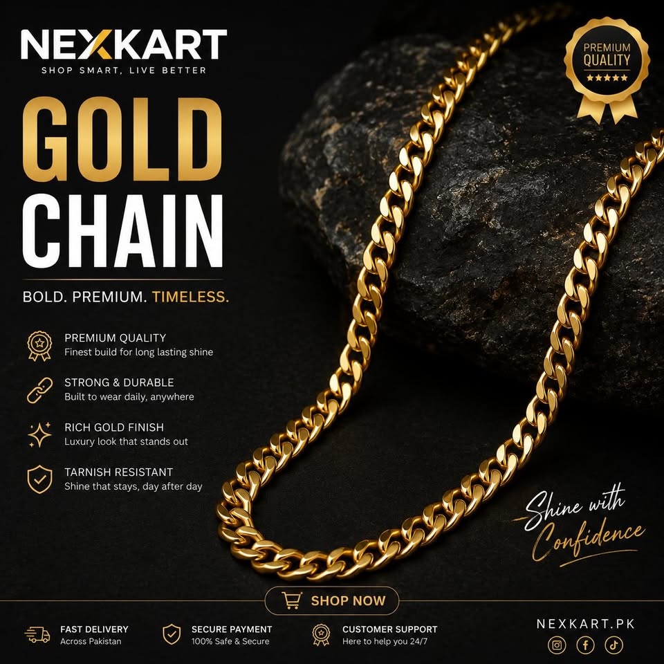 Nexkart Gold-Tone Chain Necklace – High-Shine Metallic Finish Fashion Jewelry, Anti-Tarnish Costume Necklace with Heavy Duty Lobster Clasp for Men and Women