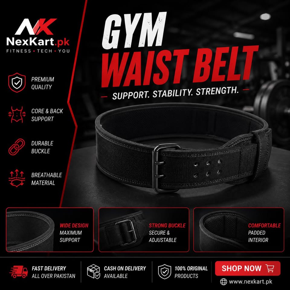 Nexkart Premium Weightlifting Gym Belt – Heavy Duty Lumbar Support Waist Belt with Dual-Prong Stainless Steel Buckle for Squats, Deadlifts, Powerlifting, and Strength Training