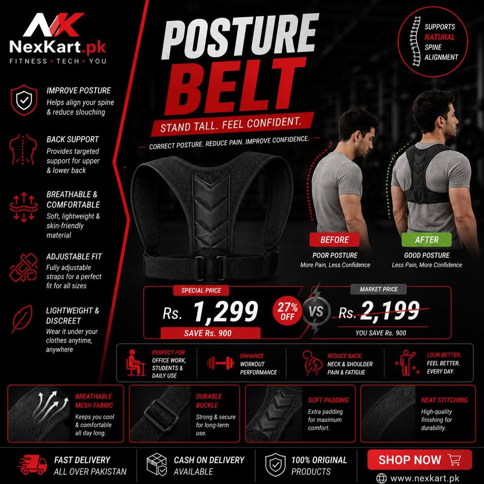 Nexkart Adjustable Posture Corrector Belt – Breathable Back Support Brace for Upper and Lower Back Pain Relief, Spine Alignment, and Clavicle Support for Men and Women.